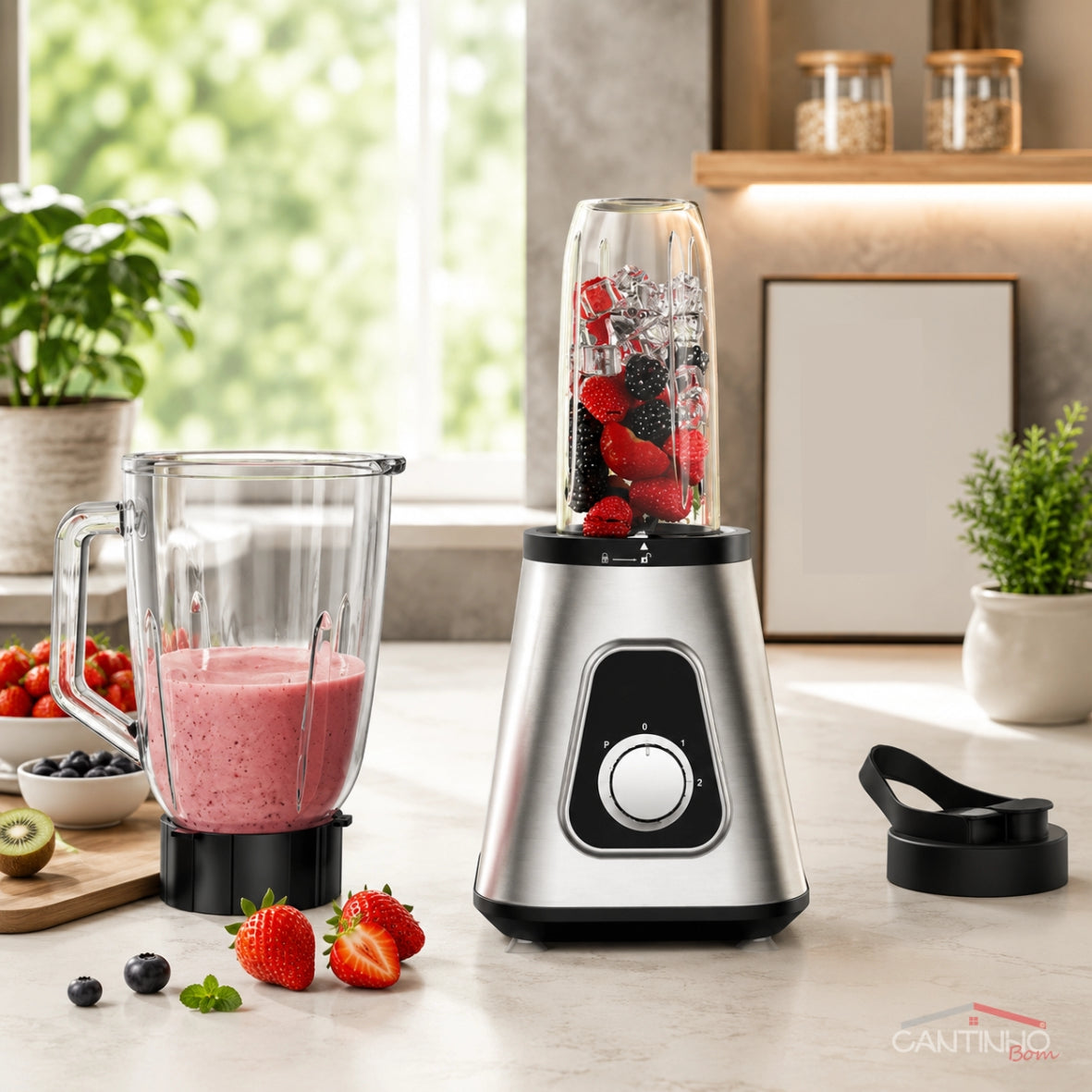 Liquidificador Multiuso Lumax Pro™ Com 2 Jarras de Vidro + BRINDE Porta Tempero Vertical 16 Potes - COMPRE 1 LEVE 2